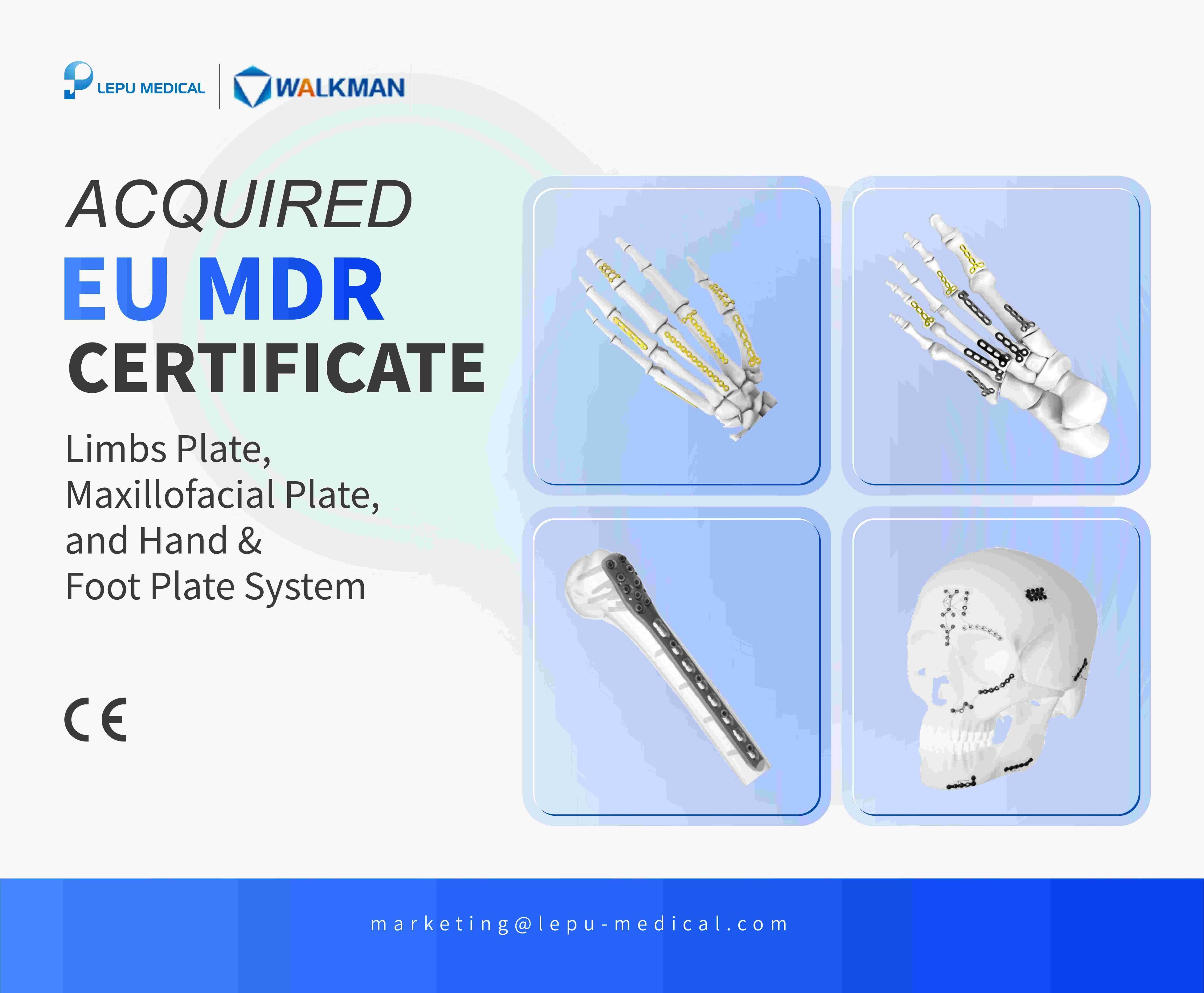 Notícia emocionante! | Lepu Medical Limbs Plate, Placa Maxilofacial e Hand & Foot Plate System receberam a Certificação MDR